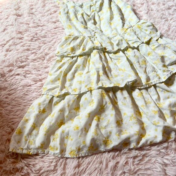 Yellow Floral Babydoll Tiered Ruffle Cottage Core Coquette Airy Summer Dress - Picture 3 of 6